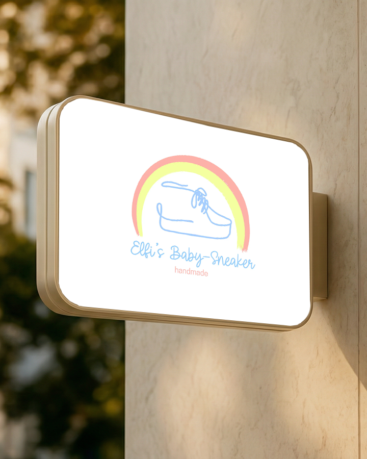 Mockup Elfis Baby Sneaker Log als Türschild
